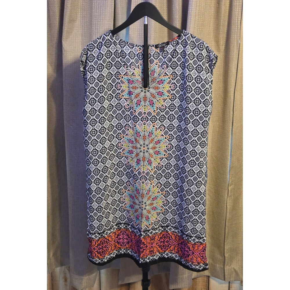 BeBop Sleeveless Geometric Pattern Shift Dress Women's Size XL Back Zip Up
